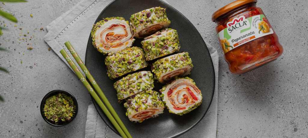 Sandwichbrood ‘Sushi’ met Saclà-peperonata, Rosbief & Roomkaas