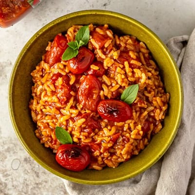 Risotto met Tomaten en Basilicum uit de Oven